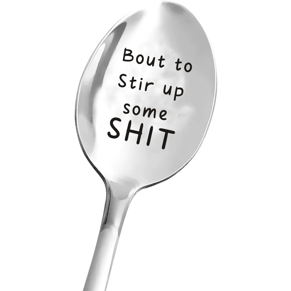 Funny Stainless Steel Spoon "Ready to Stir Up Some Dog Dookie", Laser EngravedGiftforMomGrandmaGrandpa, 7.1 Inch Kitchen Utensil