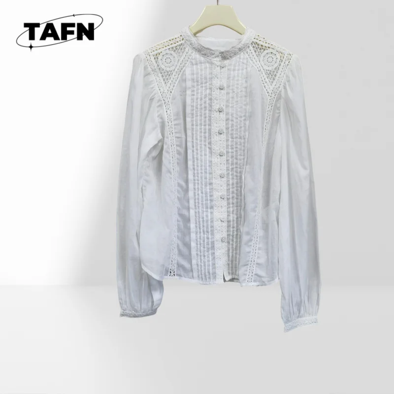 

French 25 Early Autumn Lightweight Lace Stitching Long-Sleeved Shirt High Street Texture Trendy Slim Fit Western StyleAG1533
