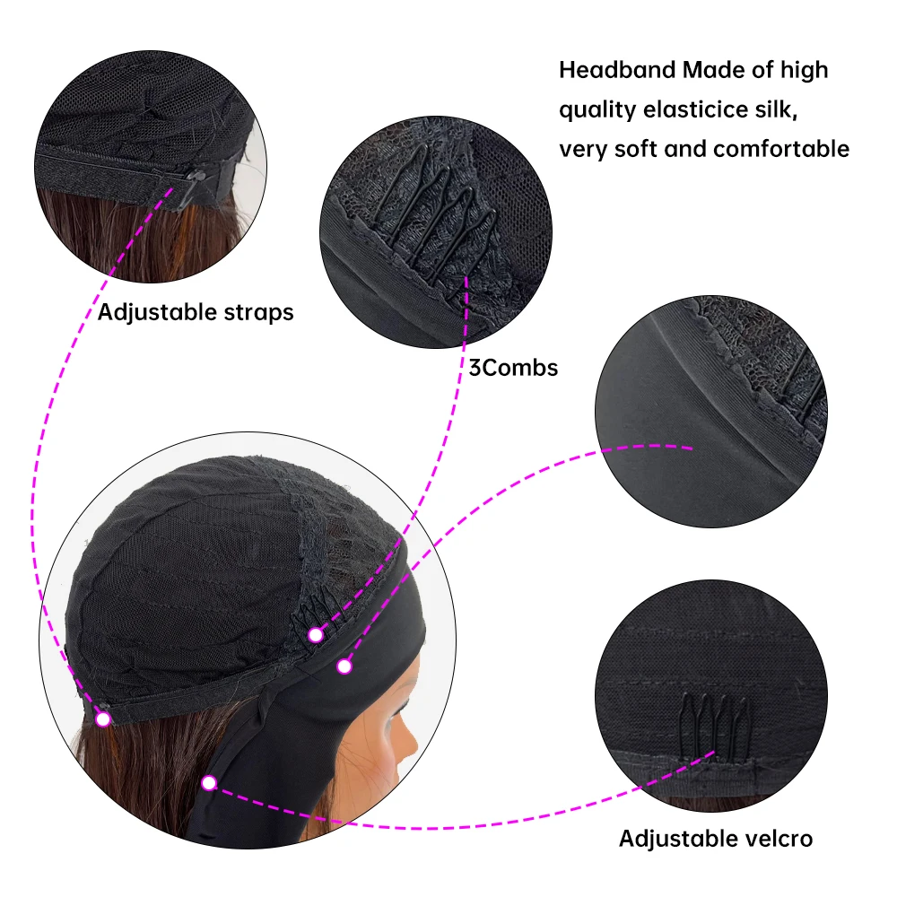 HENRY MARGU Women\'s Headband Wig Synthetic Hair Long Straight Brown Gloden Highlight Glueless Wigs for Black Women Machine Made