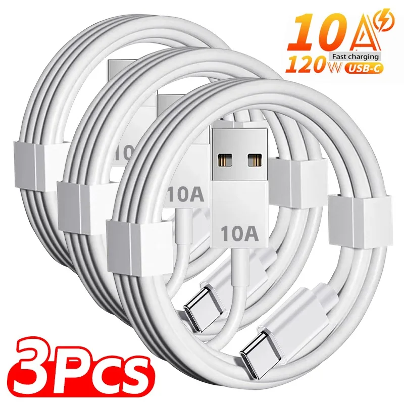 3 قطعة 10A USB إلى نوع C كابل شحن سريع 120 واط خط شحن سريع لسامسونج شاومي هواوي ممن لهم USB C سلك بيانات شحن الهاتف