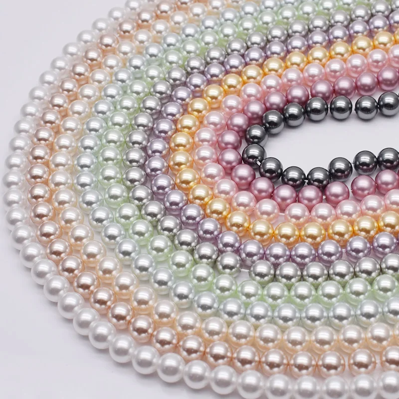 New High Gloss 8mm Round Crystal Glass Beads Imitation Pearl Color Loose Spacer Beads for Jewelry Making DIY Necklace