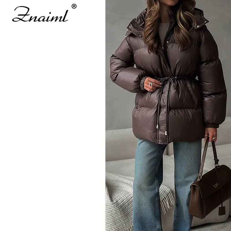 

Znaiml женская приталенная куртка с капюшоном на шнурке теплое зимнее пальто на молнии удобные парки в стиле хлеба уличная одежда