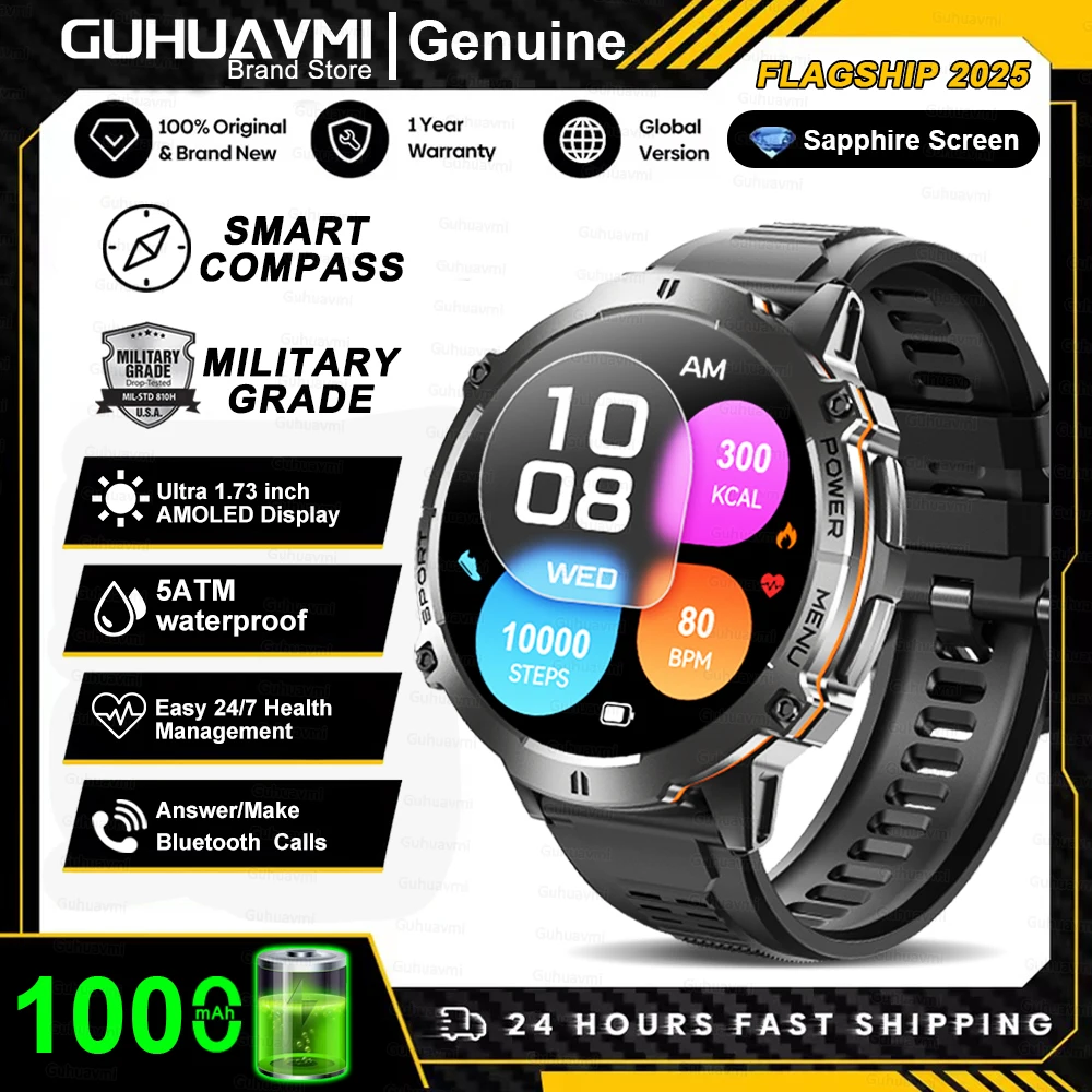 T-Rex 3 Militaire kwaliteit 1000 mAh batterij Smart Watch 10ATM Waterdicht GPS Kompas Hoogtemeter Oproep AMOLED Mannen Zwemmen Sport Smartwatch