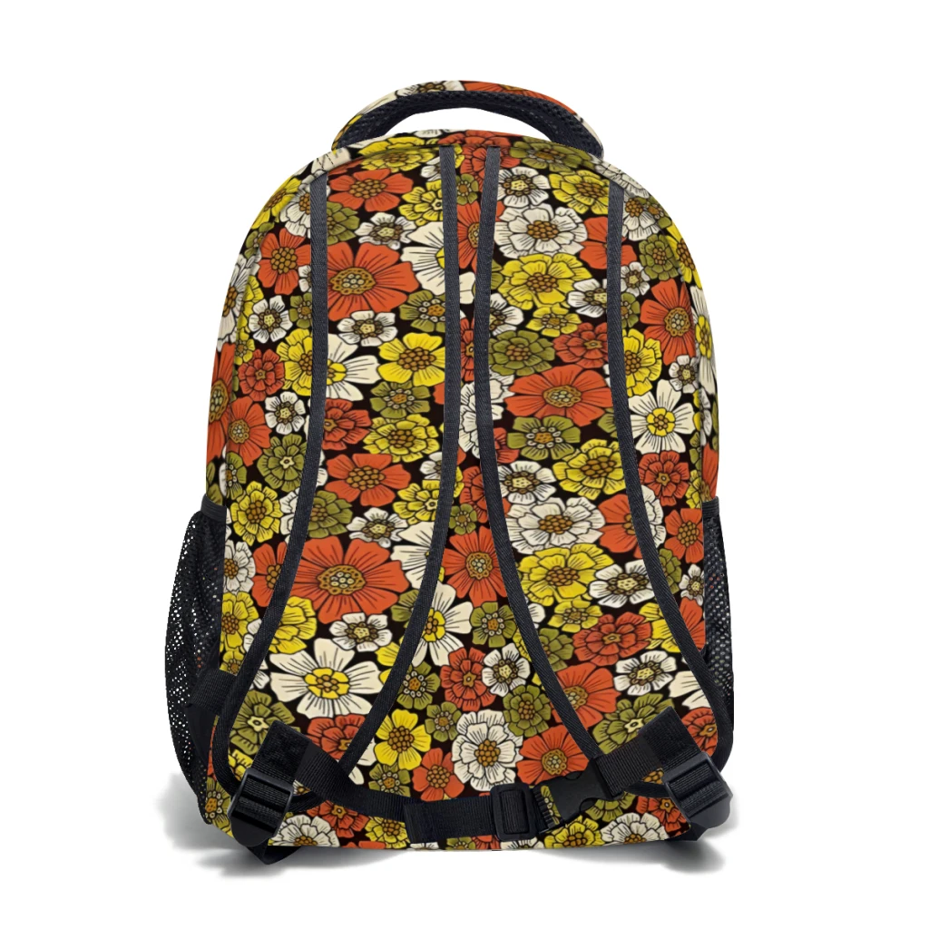 Tas punggung ringan motif bunga, tas sekolah ransel anak-anak Muda Kasual, motif bunga 1960s 1970s 17 inci