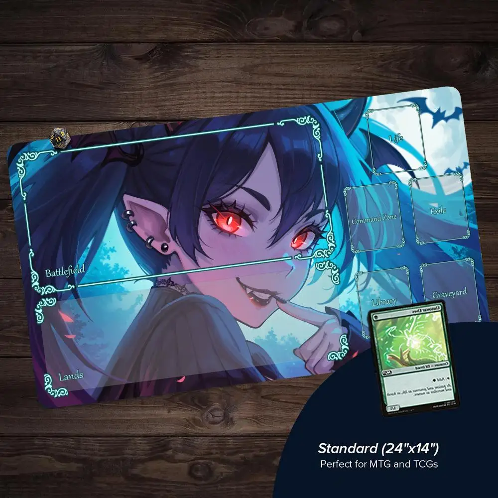Playful Witch Pattern Design TCG Playmat Magic Card Battle Mat Non-Slip Stitched Edge Tapete Magic Mat Tabletop Playmat Card Mat