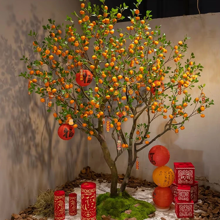 Árbol de los deseos de naranja Artificial, decoración de Año Nuevo para interiores y exteriores, creación de paisajes de árboles falsos