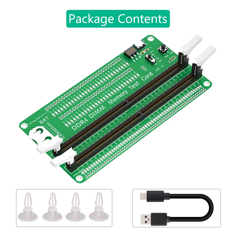 Desktop Computer Motherboard Memory Slot 2x DDR4 DIMM Memory RAM Test Diagnosis Adapter With LED Indicators Long Latch Test Card