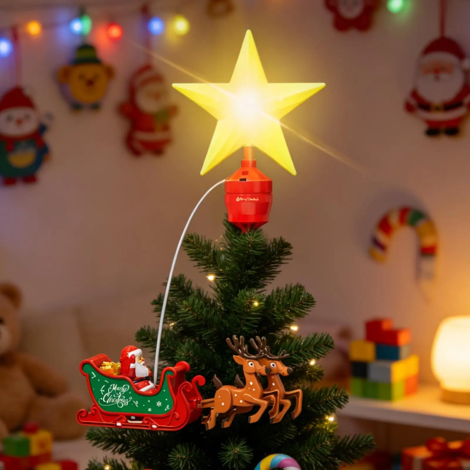 Rotating Star Tree Topper Electric Christmas Treetop Decor for Homeowners Kids Renters Apartment Church Living Room Bedroom