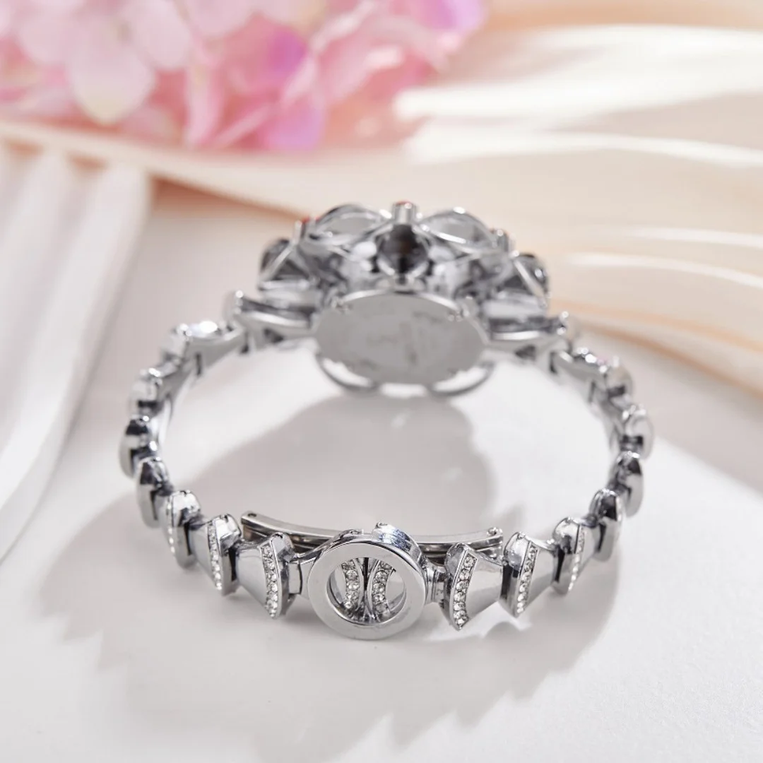 Серебряные часы с цветком, женские кварцевые наручные часы, роскошные часы-браслет, женские часы, женские часы со стразами и бриллиантами Reloj