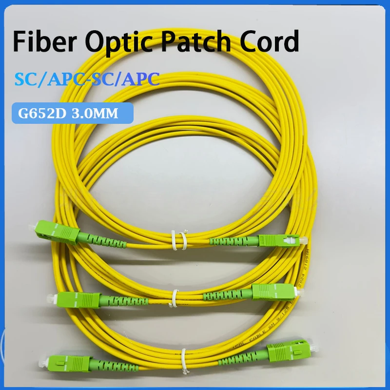 Cable de Fibra Óptica OEM SC/APC a SC/APC de 1/2/3/50 Metros, SM G652D, Núcleo SX de 3.0mm, con Cubierta Amarilla LSZH para Telecomunicaciones