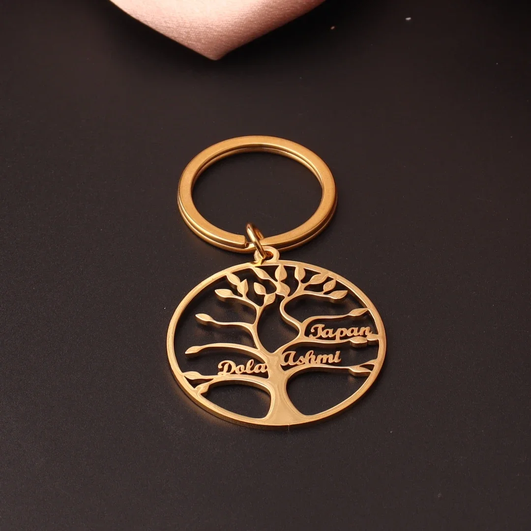 Custom Keychain With 1-6 Name Personalized Tree of Life Jewelry Family Member Key ring The Best Gift For Mother Wife