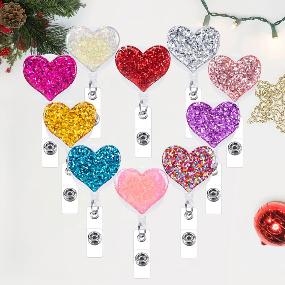 

10Pcs Nurse Badge Reels Cartoon Colorful Rhinestone Heart Retractable Id Badge Holder Clips for Hospital Office Staff Students