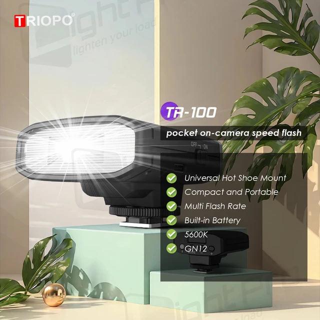 Triopo tr100 mini flash luz universal sapata portátil na câmera speedlight para sony fuji canon nikon panasonic dslr mirlc