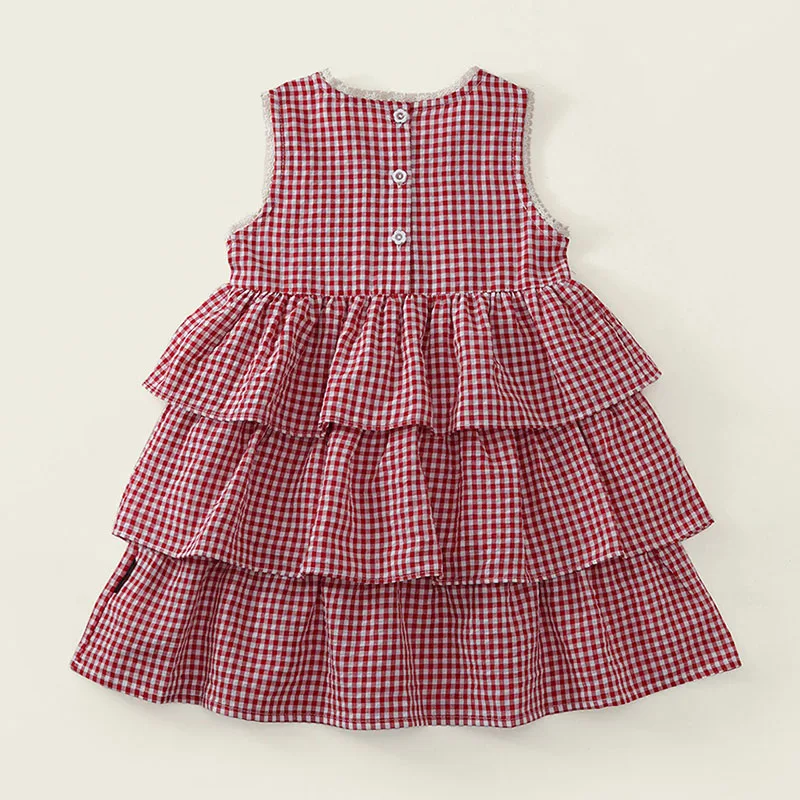 summer dresses kids clothes girls korean fashion red plaid sleeveless cute cotton princess baby birthday dress B344