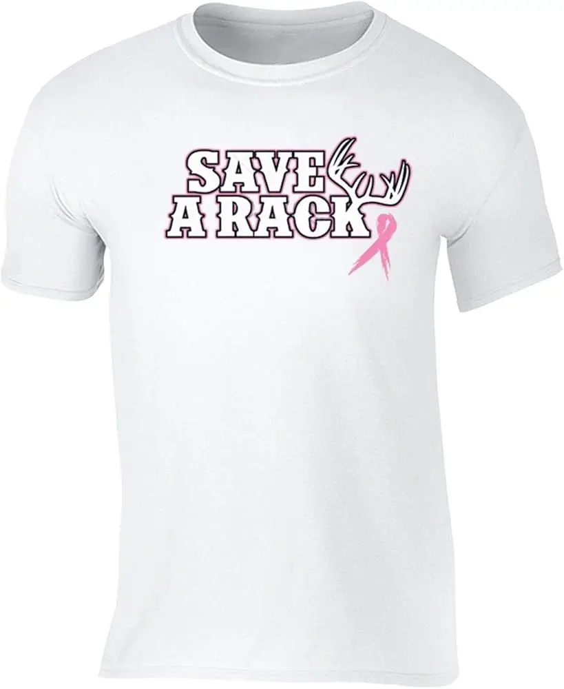 Men's Save A Rack Antlers Breast Cancer Ribbon Crewneck Short Sleeve T-Shirt Y2K tops Unisex Summer Short Sleeve