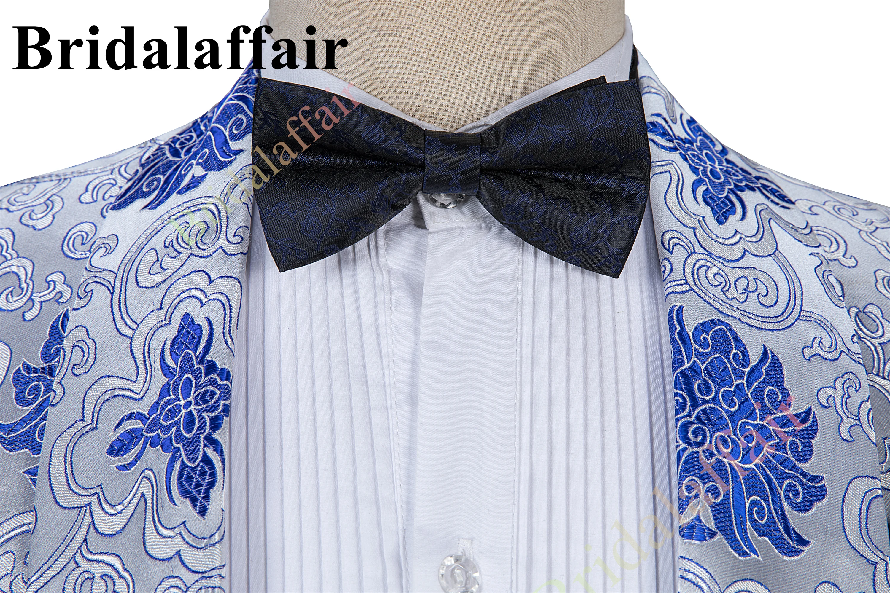 Bridaldiary-terno prata para homens, terno de 3 partes, slim fit, estampado floral azul, para casamento, jaqueta blazer, colete, calças, traje