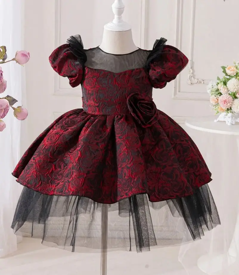

3-10Y Girls Party Dress for Holiday Kids Birthday Dresses Vintage Child Princess Ball Gown Girls Flower Wear