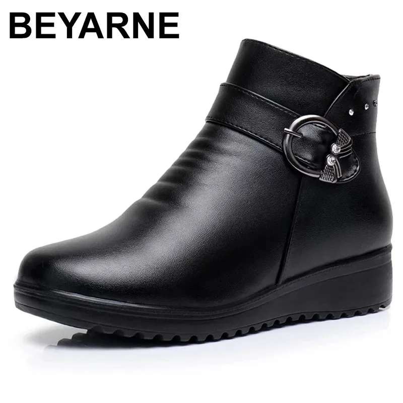 BEYARNEWinter Autumn Woman Fashions Snow Boots women\'s casual ankle boots mother flat warm non-slip cotton shoes Female Shoes