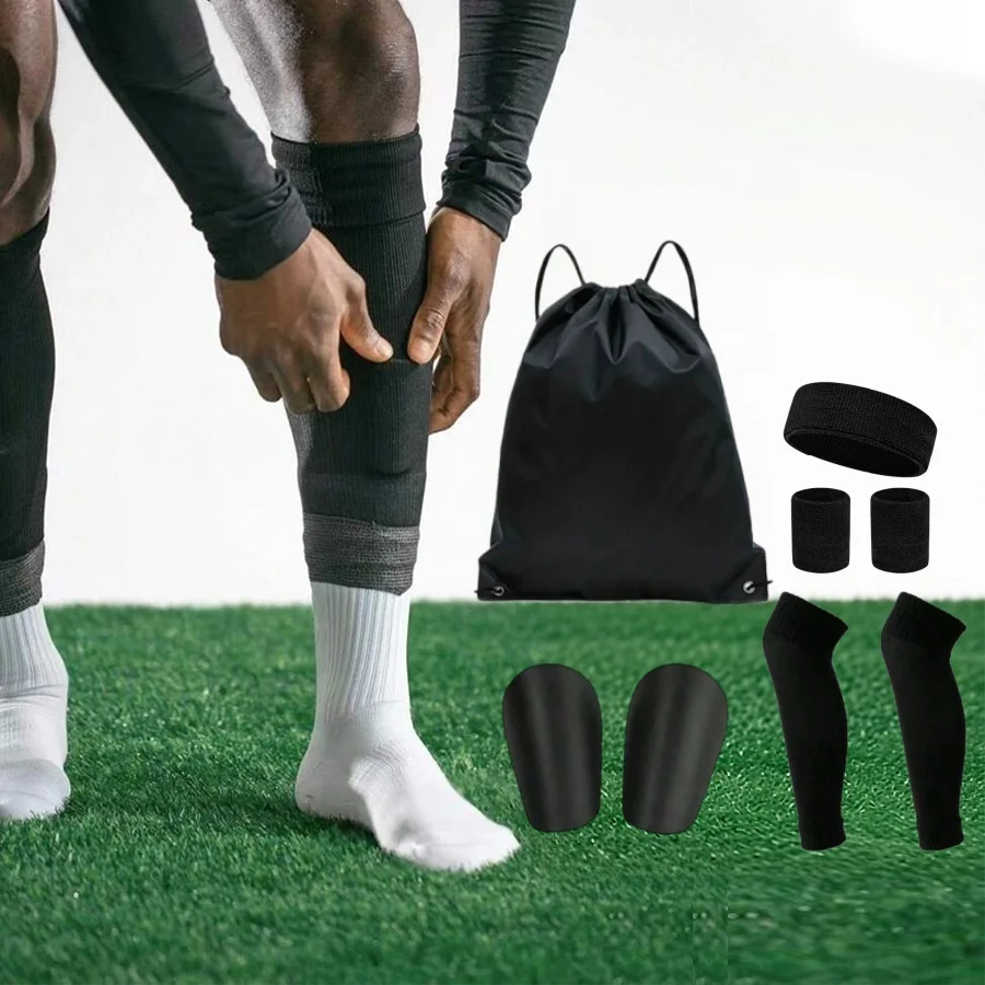 Soccer Full Protective Kit Shin Guards Calf Sleeves Sports Headband Wristbands With Storage Bag Football Set For Adult