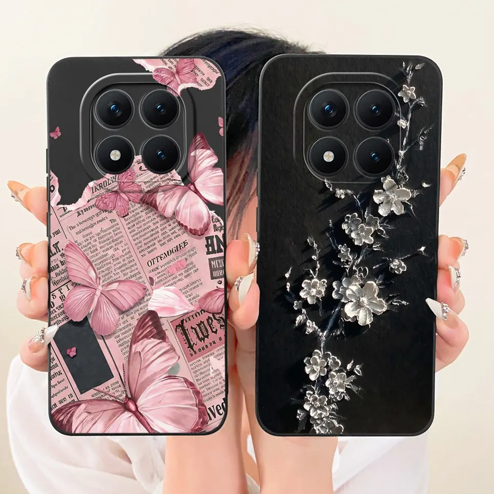 Luksusowe etui na telefon Xiaomi Redmi Note 15 15Pro 15 Pro Plus 5G, miękki silikonowy pokrowiec z motywem kwiatów i motyli. — zdjęcie produktu 5