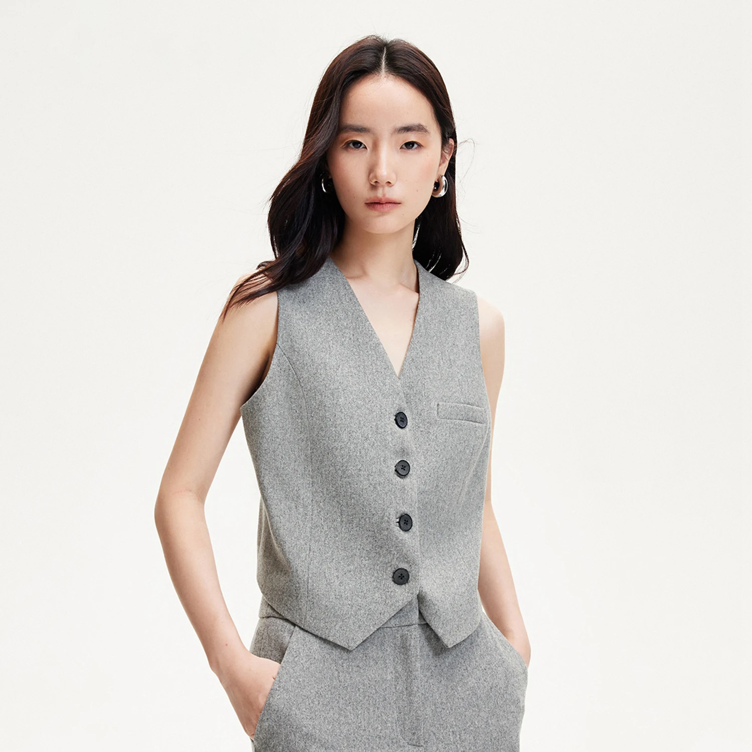Allingentle Grey Woolen Pant Suit Women's 3 Piece Set Fashion PantSuit Set Business Party  Office Outfits Customize