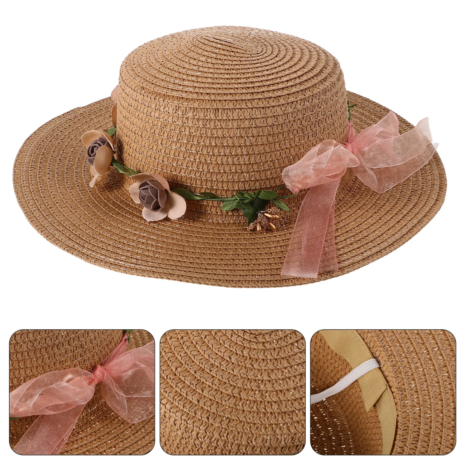 

Женская летняя шляпа с плоским верхом и широкими полями, с цветочным узором, стильная, для активного отдыха, путешествий, повседневная, защитная, женская кепка с плоским верхом