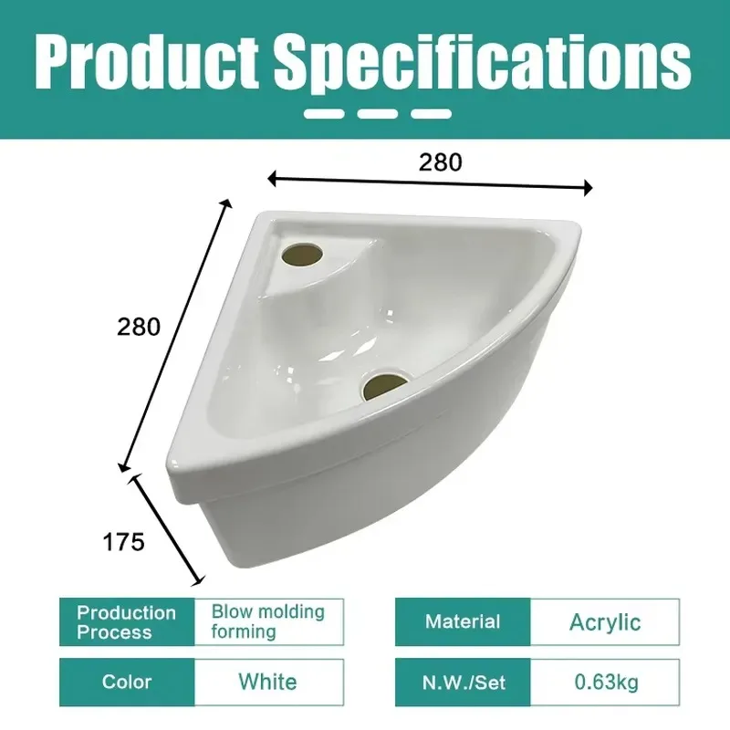 Hot Sale JDA Boat Caravan RV Camper White Acrylic Triangular Wash Basin Sink with Faucet Drain Hose Kit Lightweight Washing