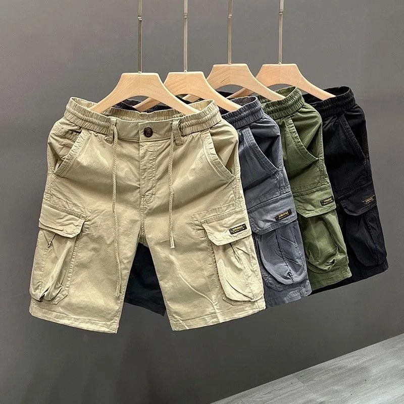 

Summer Waed Vintage Elastic Waist Workwear orts Men's American New Loose Straight Leg ket Five orts Faion Urban Sle