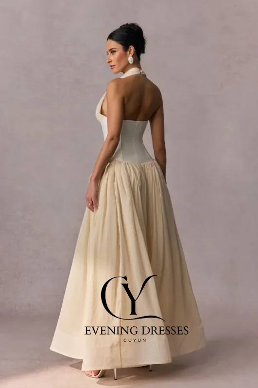CUYUN Halter Backless Long Prom Dresses Women A Line Patchwork Elegant Evening Party Gown Customized Girls' Homecoming Dress