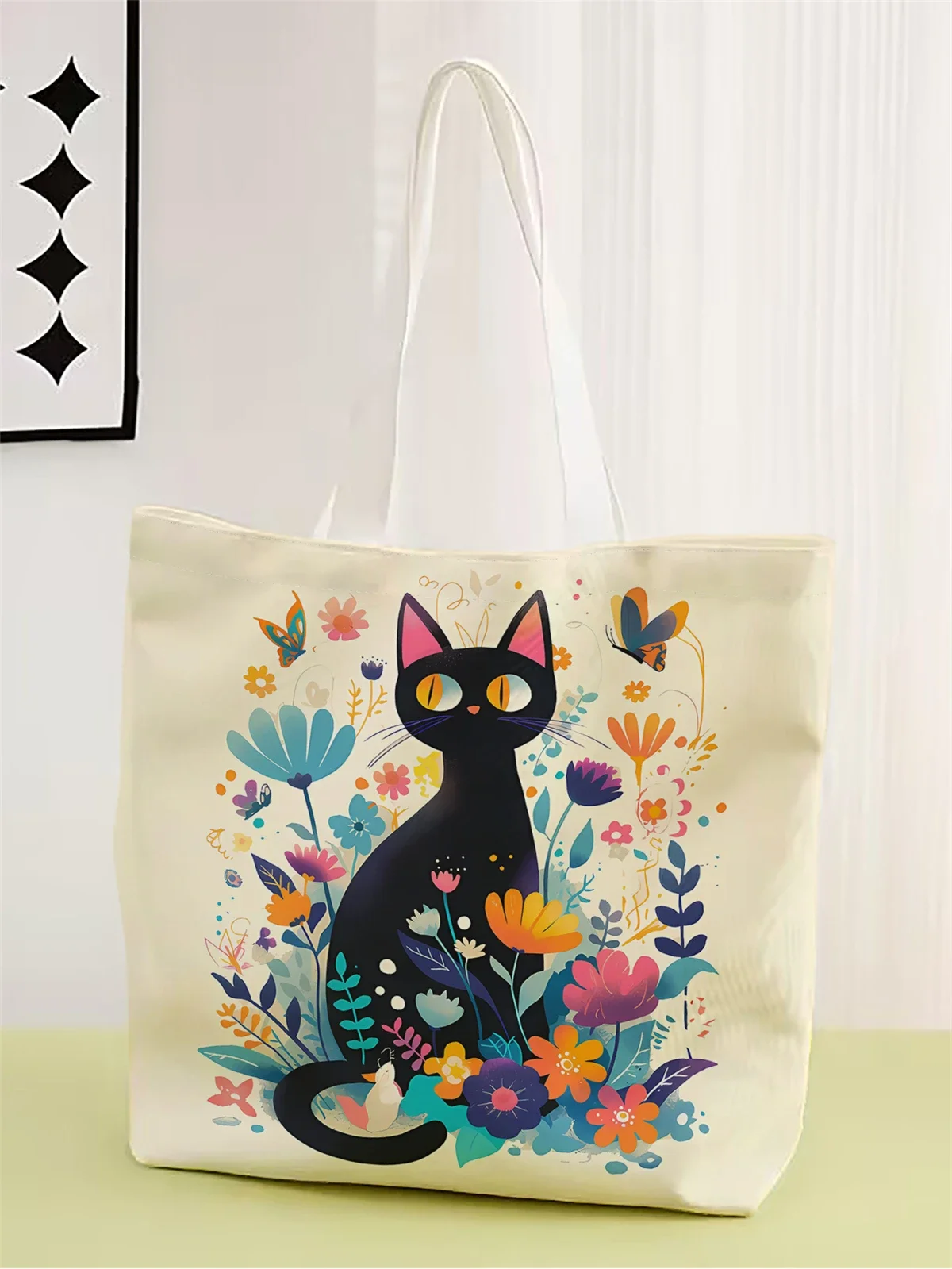 

1 шт., черная большая сумка с котом, большая сумка для покупок, многоразовые сумки для хранения покупок на плечо, лучший подарок для путешествий учителя