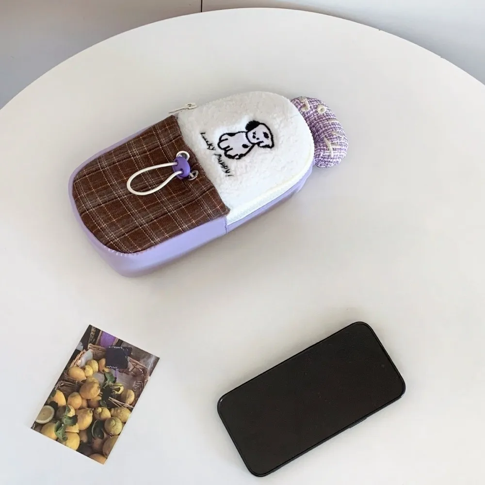

Cartoon Dog Pocket Camera Storage Bag Plaid Puppy Multi-functional Makeup Bag Portable Toiletry Organizer Storage Pocket