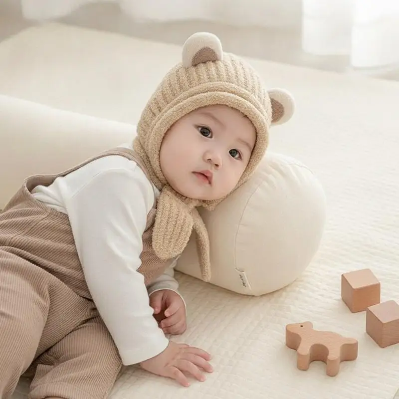 Weiche Fleece-Bärenohren-Mütze, Plüsch-Winddichte Kopfbedeckung für Babys von 0-2 Jahren, Jungen und Mädchen, für Winter und Outdoor-Spiele – Detail 2