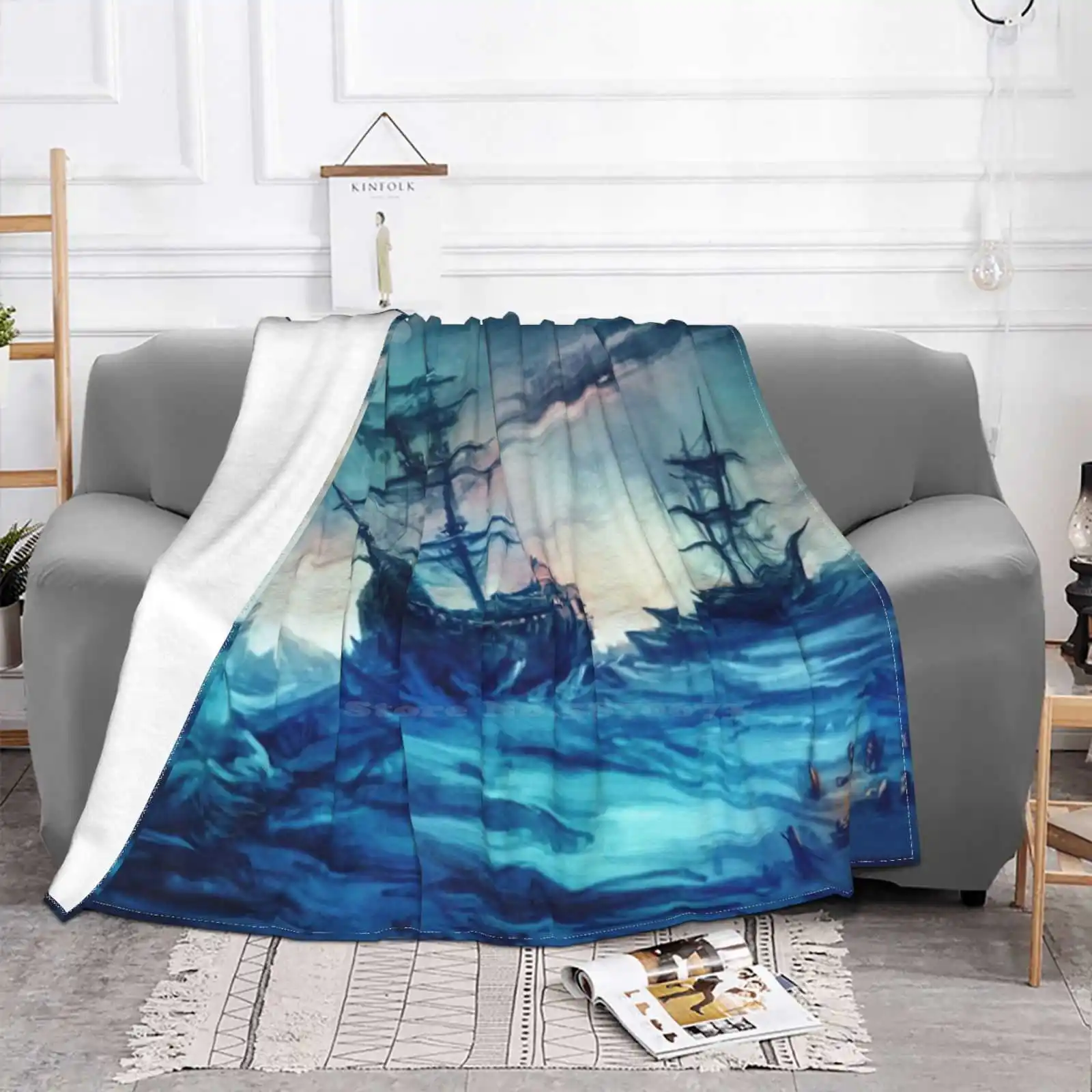 Hms Terror And Erebus Fashion Soft Warm Flannel Blanket Arctic Winter Expedition Cold Landscape Ships Terror Erebus Blue Ice