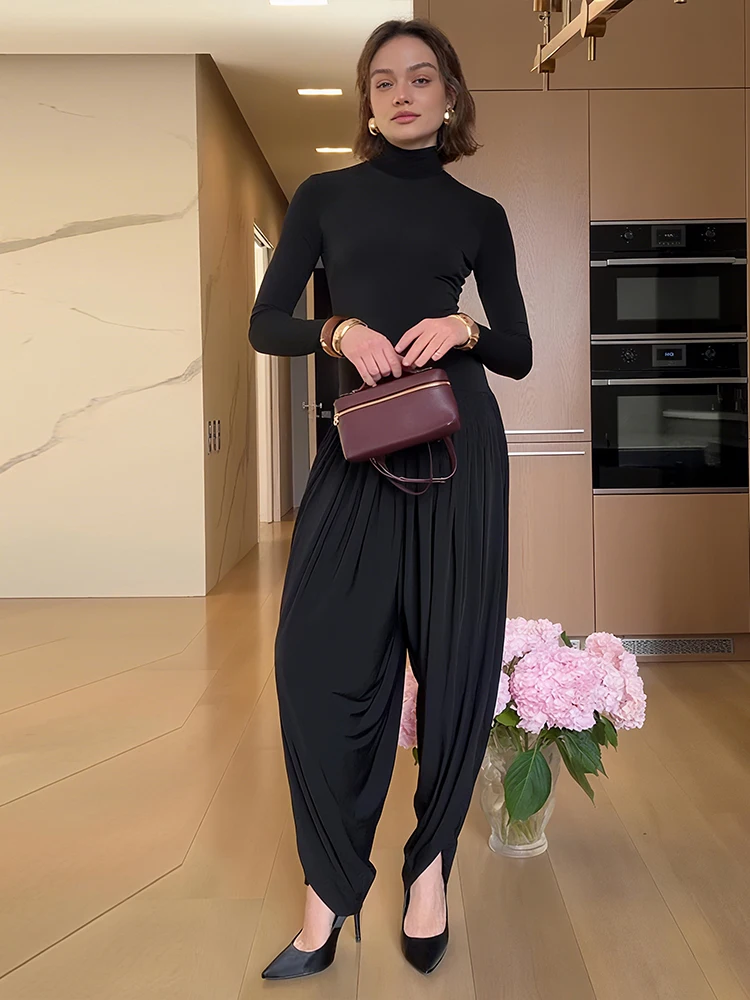 Macheda シンプルカジュアルオフィススタイルジャンプスーツ女性秋トレンドタートルネックフルスリーブストリートソリッドベーシックシャーリングエレガントオーバーオール