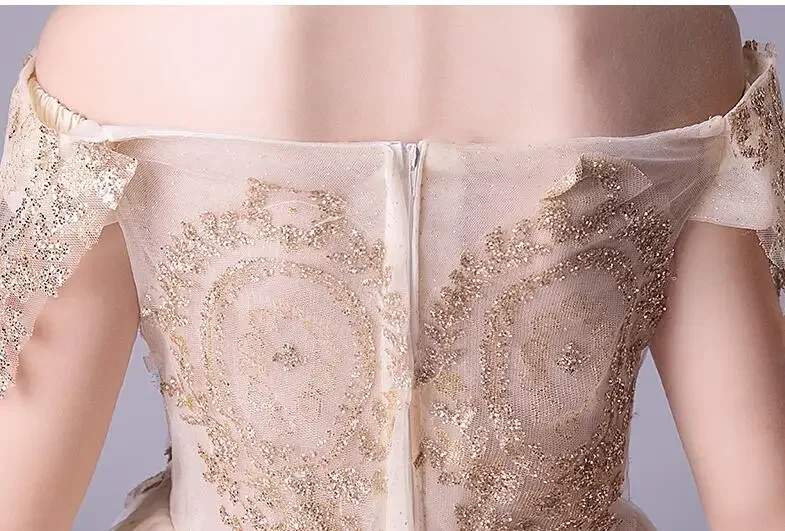 Gouden Tule Pailletten Meisjes Zomerjurk Strapless Bloemenmeisje Jurk Voor Bruiloftsfeest Optocht Prinses Eerste Communie Jurken