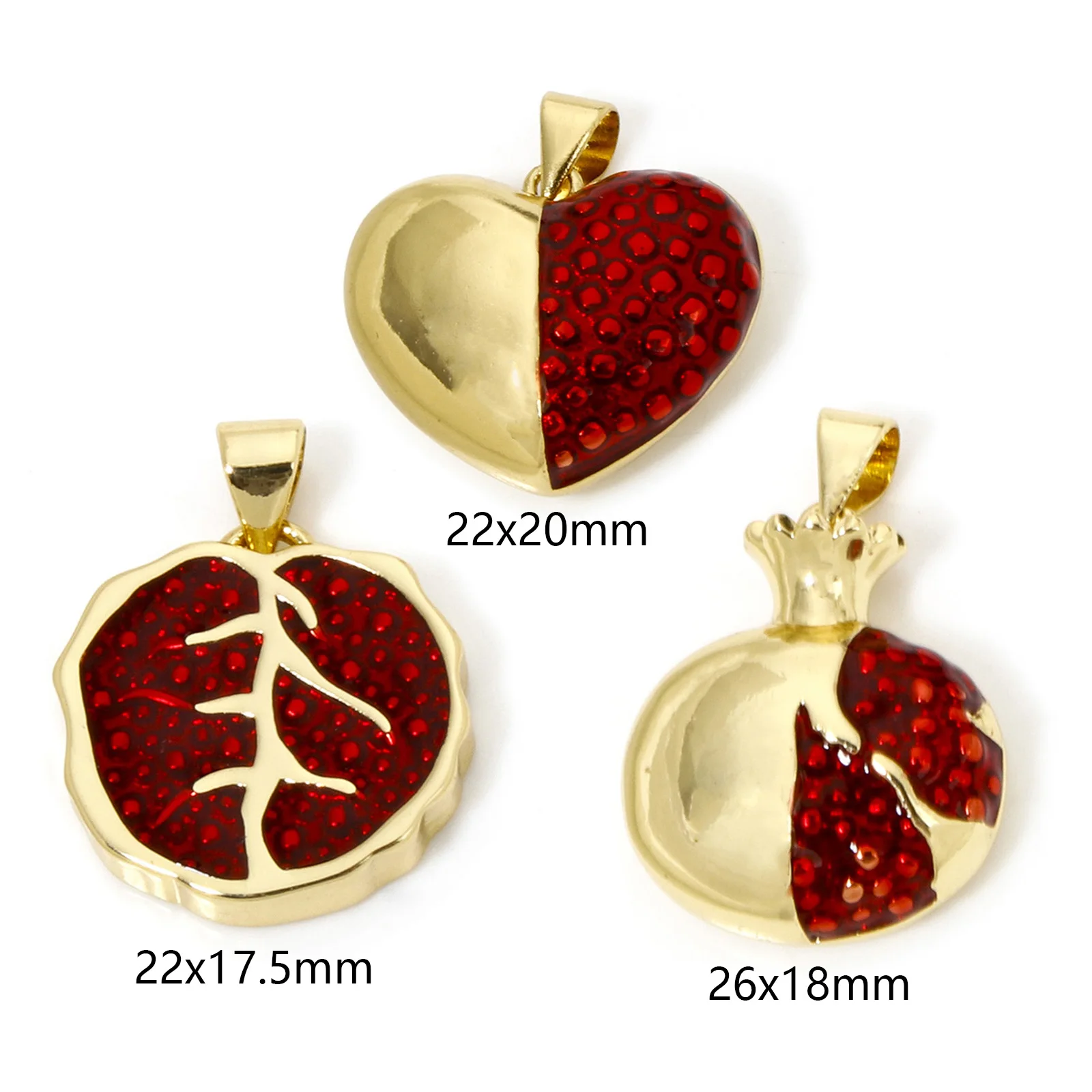 1pc New Brass Charm Gold Color Geometric Heart Red Red Pomegranate Enamel Pendant DIY Necklace For Women Party Jewelry Findings