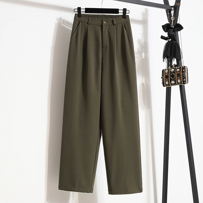 Broek met hoge taille en wijde pijpen Dames loszittende herfst plus maat Casual veelzijdige broek met rechte pijpen Lange broek
