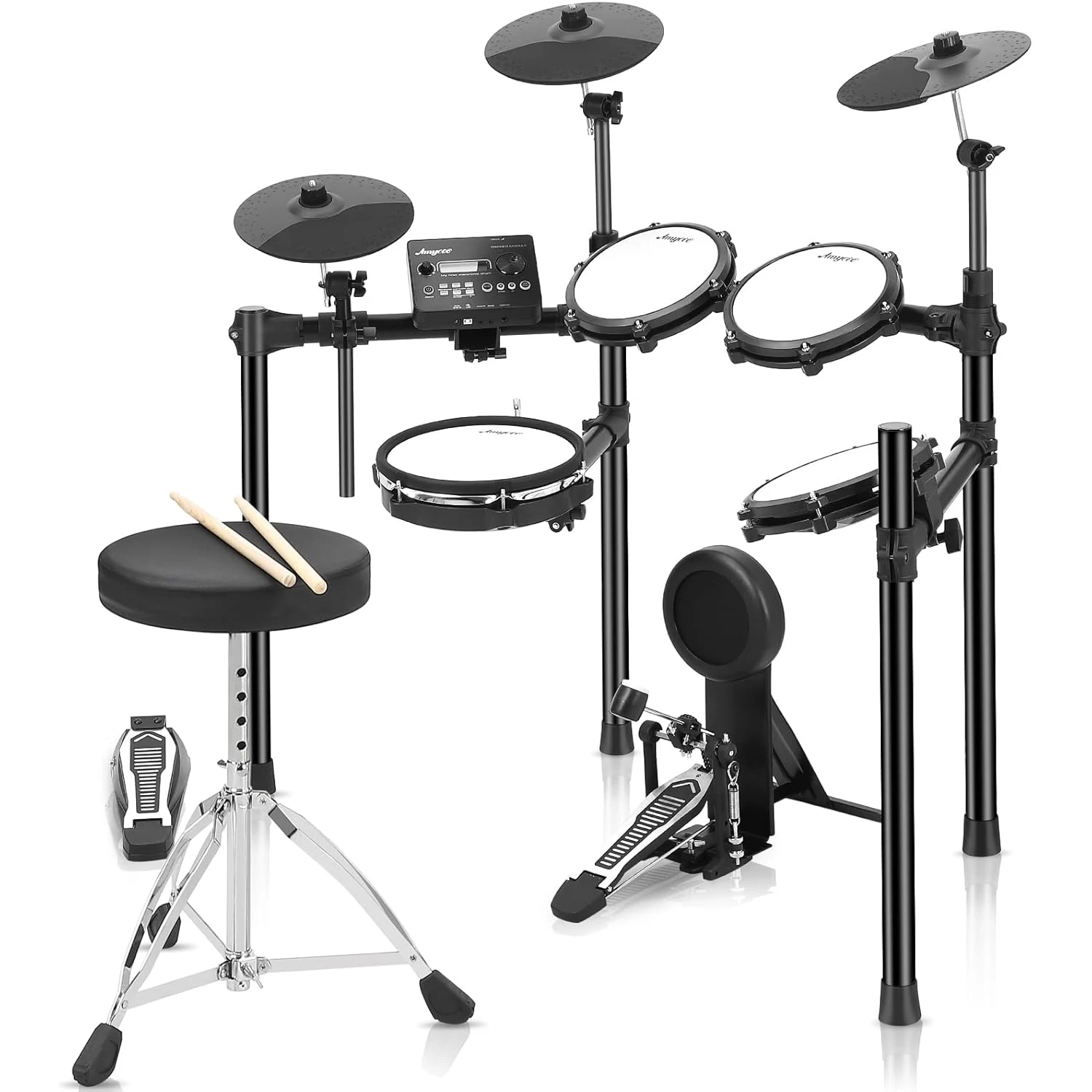 Five-Drum Three-Cymbal Electronic Drum Set, Including Drum Stool Drum Sticks Headphones, Complete Electric Drum Kit For Home Use