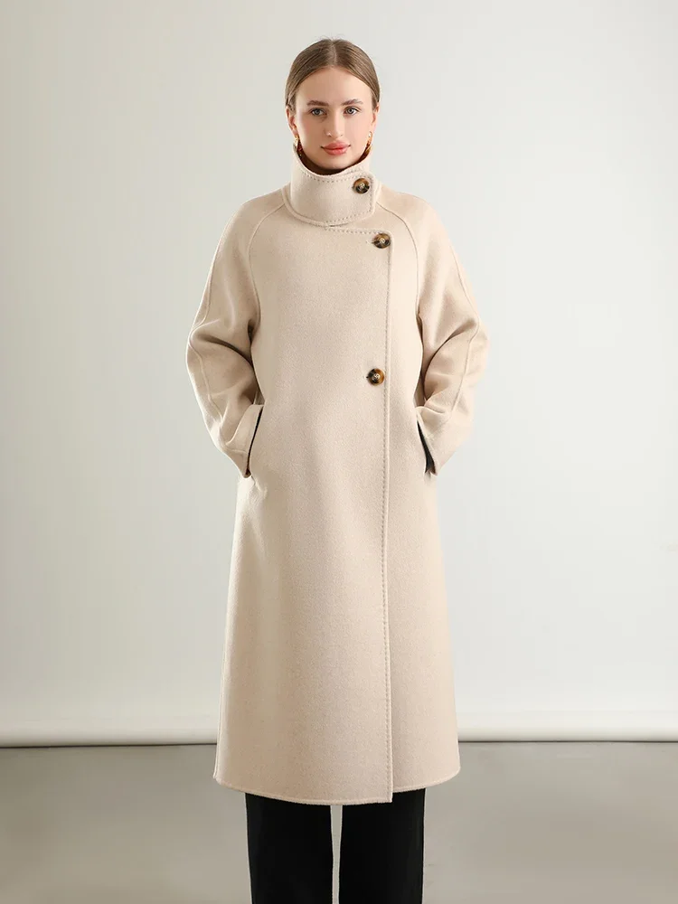 Pure Wool Trench Coat 100% Woolen Overcoat Dense Fabric New Women
