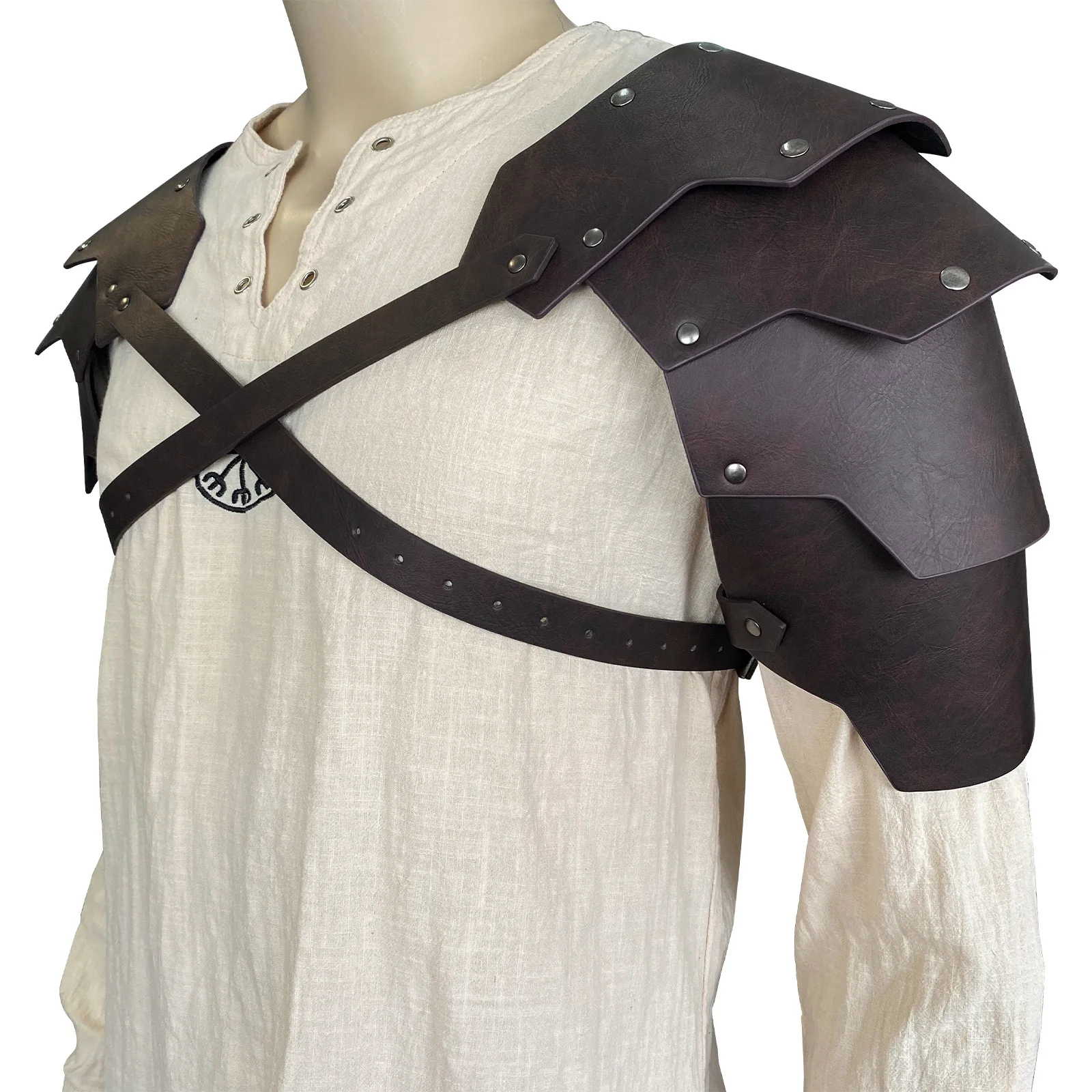 Medieval Warrior Gladiator 4-Layer Shoulder Armor Steampunk Viking Gothic Knight Armor Cosplay Leather Breastplate Accessories