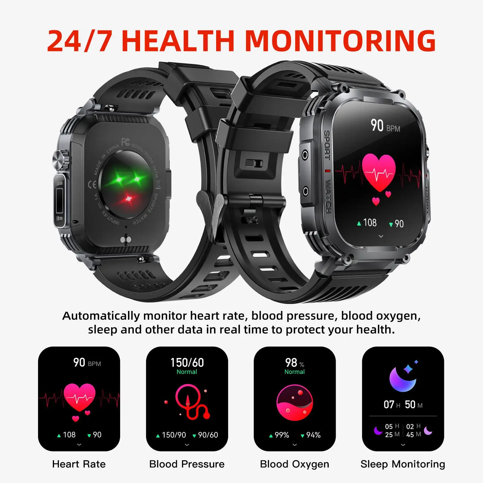 Smart Watch 2.02 Inch Large Screen Fitness Watch Answer Dial Calls Sports Watch Touch Screen Pedometer Alarm Birthday Gift