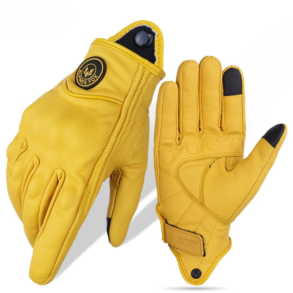 

Motorcycle Gloves Sheepskin Leather Full Finger Breathable Perforated Touch Screen Protective Racing Riding Gear for Scooter