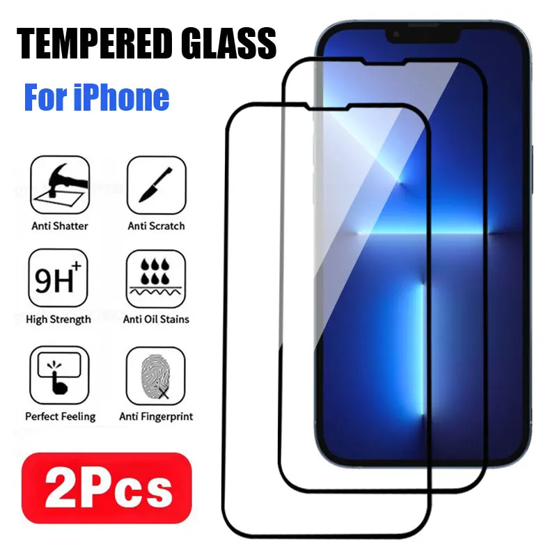 2Pcs 100D Full Tempered Glass For iPhone 13 14 15 Pro Max Screen Protector For iPhone 14 15 Plus 11 12 X XR XS Max Glass Film