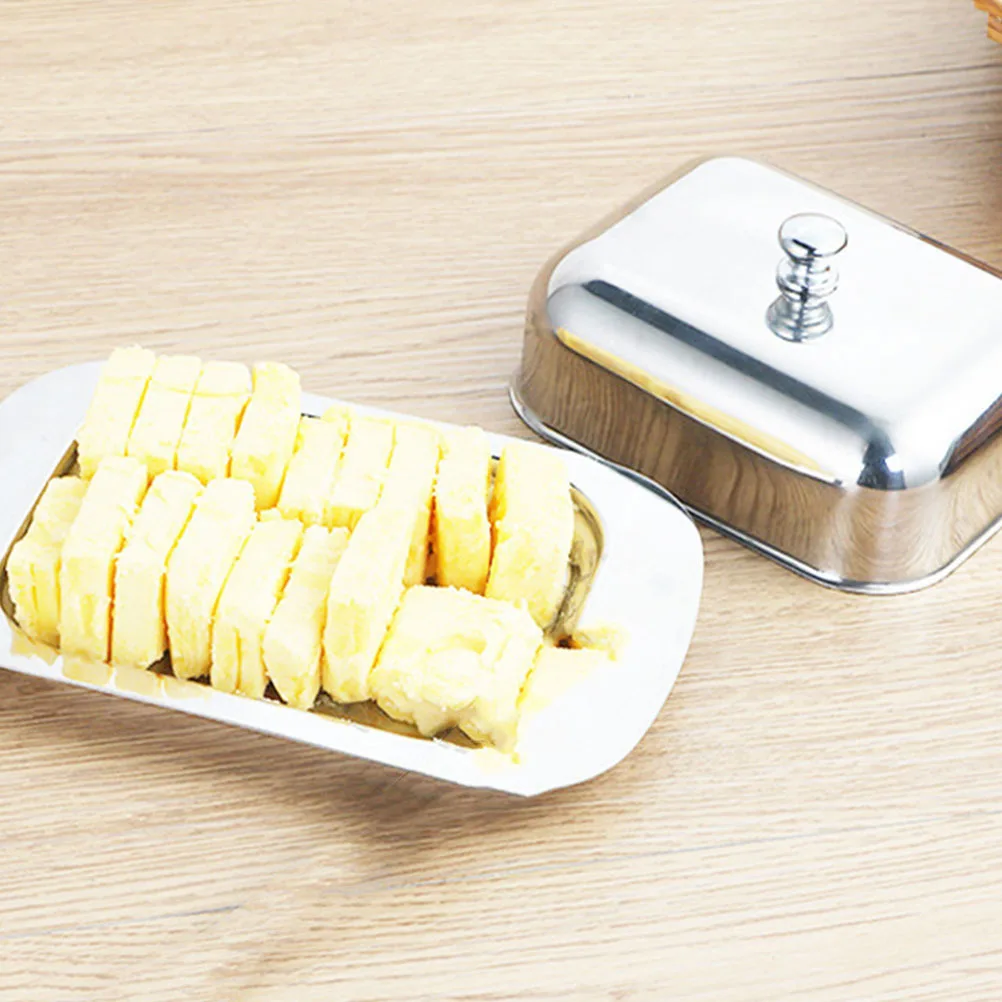

Butter Tray Stainless Steel Cheese Box Dustproof Lid Elegant Kitchen Supply Butter Cheese Keeper Kitchen Supply