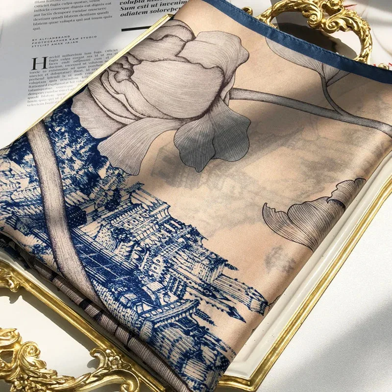 

Women Pure Silk Scarf And Shawls Printed Designer Scarf Wraps Long Size Spring Summer Autumn Headcheif Summer Pashmina