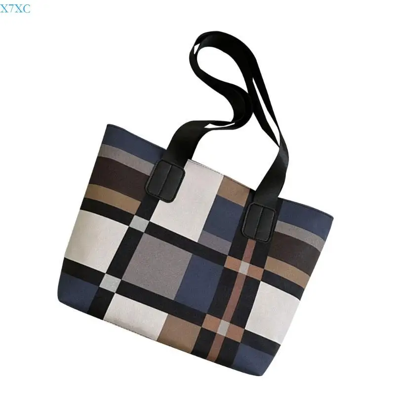 X7XC Women Large Capacity Shoulder Bag Plaids Commuting Bag Trend Casual Handbag All-matching Armpit Bag Student School Bag