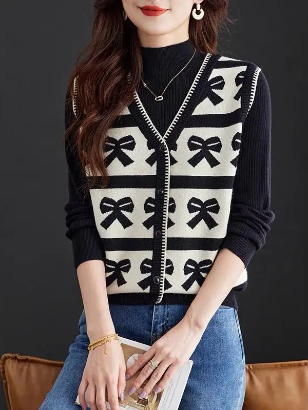 

Женский вязаный свитер больших размеров с узлом и высоким воротником, свободный крой, осенне-зимний теплый трикотаж, топ