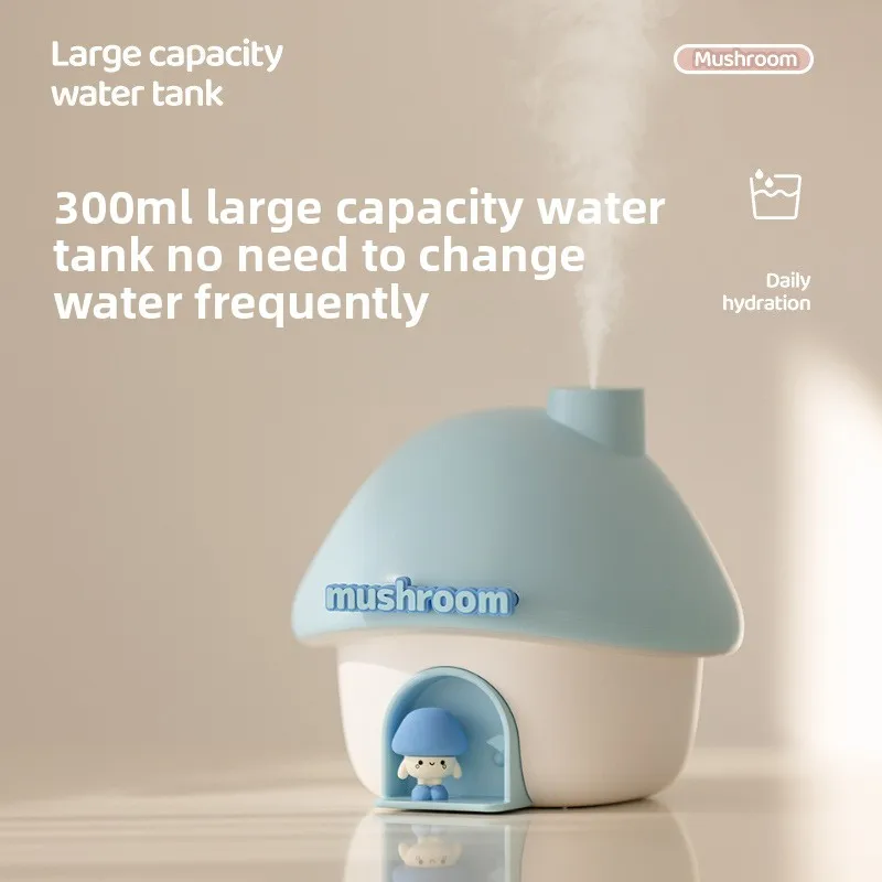 Humidificateur d'air pour maison de champignon, 300ML, Rechargeable par USB, avec lumière ambiante, pour maison, bureau, voiture, pulvérisation d'air silencieuse