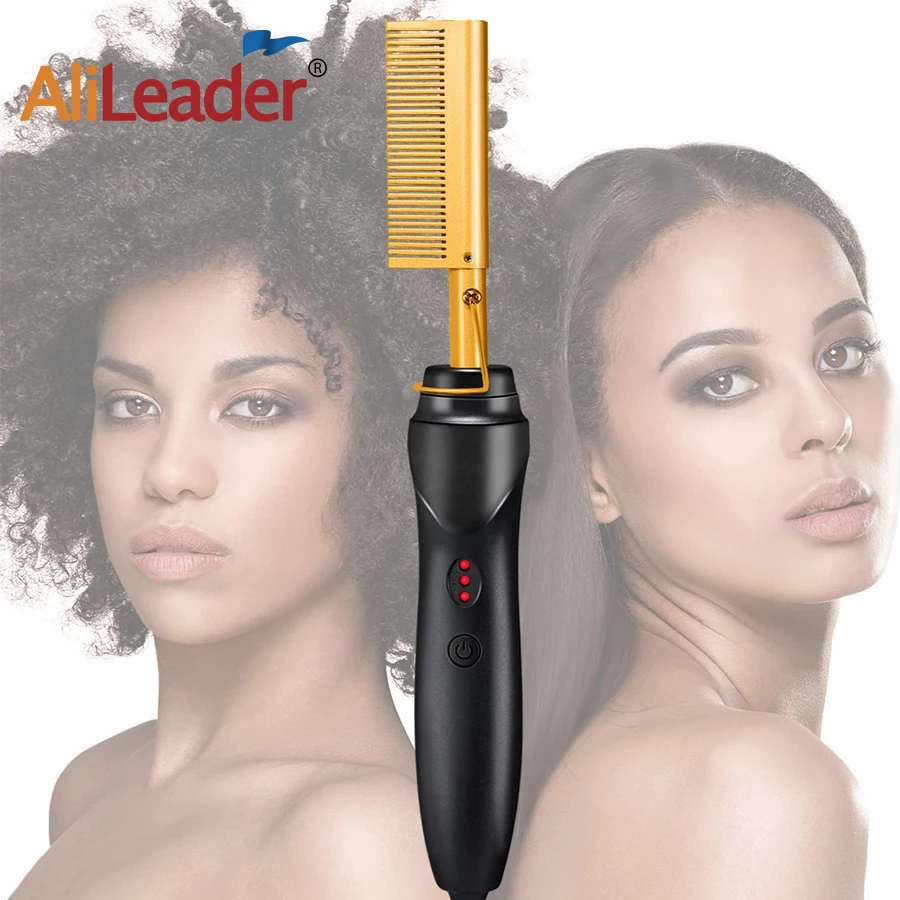 

Electric Hair Brush For Straightener Comb,Copper Hot Comb Heat Pressing Curling/Straightener Styling Brush 220V For Women Golden