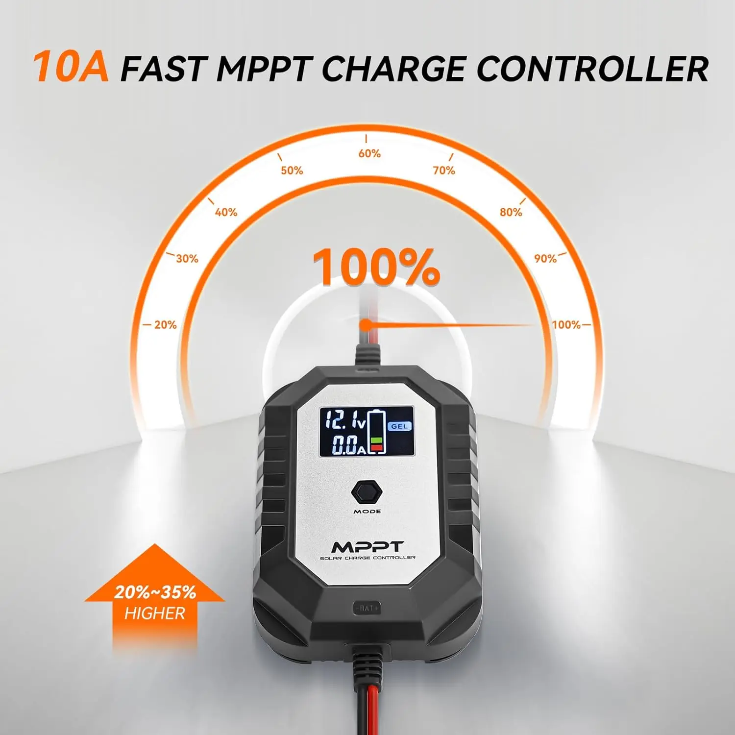 10A 12V MPPT Solar Charge Controller,Small Portable Solar Panel Regulator with LCD Display,Long Press Switching of Battery